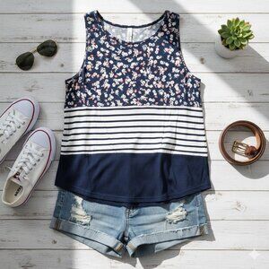 Floral and Striped Sleeveless Top